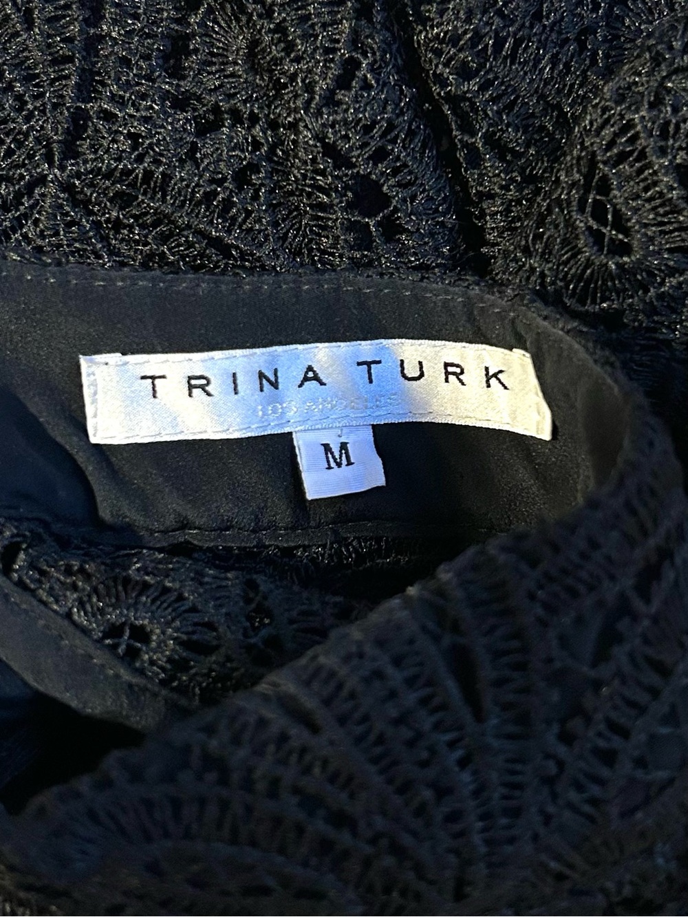 Trina Turk Black Lace High Neck Overlay Top Whimsigoth Witchy Boho Luxury Size M - Picture 5 of 5